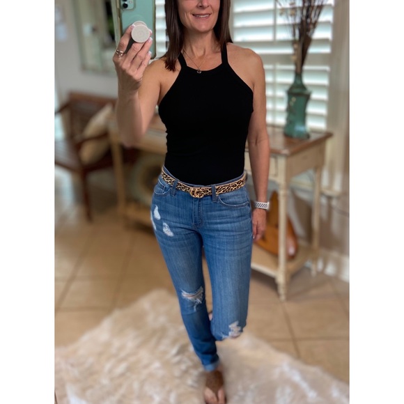 Halter Neck Criss Cross Back Bodysuit Black 1421 - Picture 5 of 7